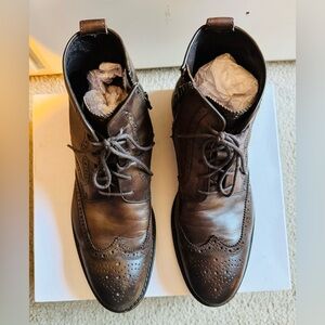 John Varvatos brown wingtip boots . Gently worn . Timeless & fashionable !